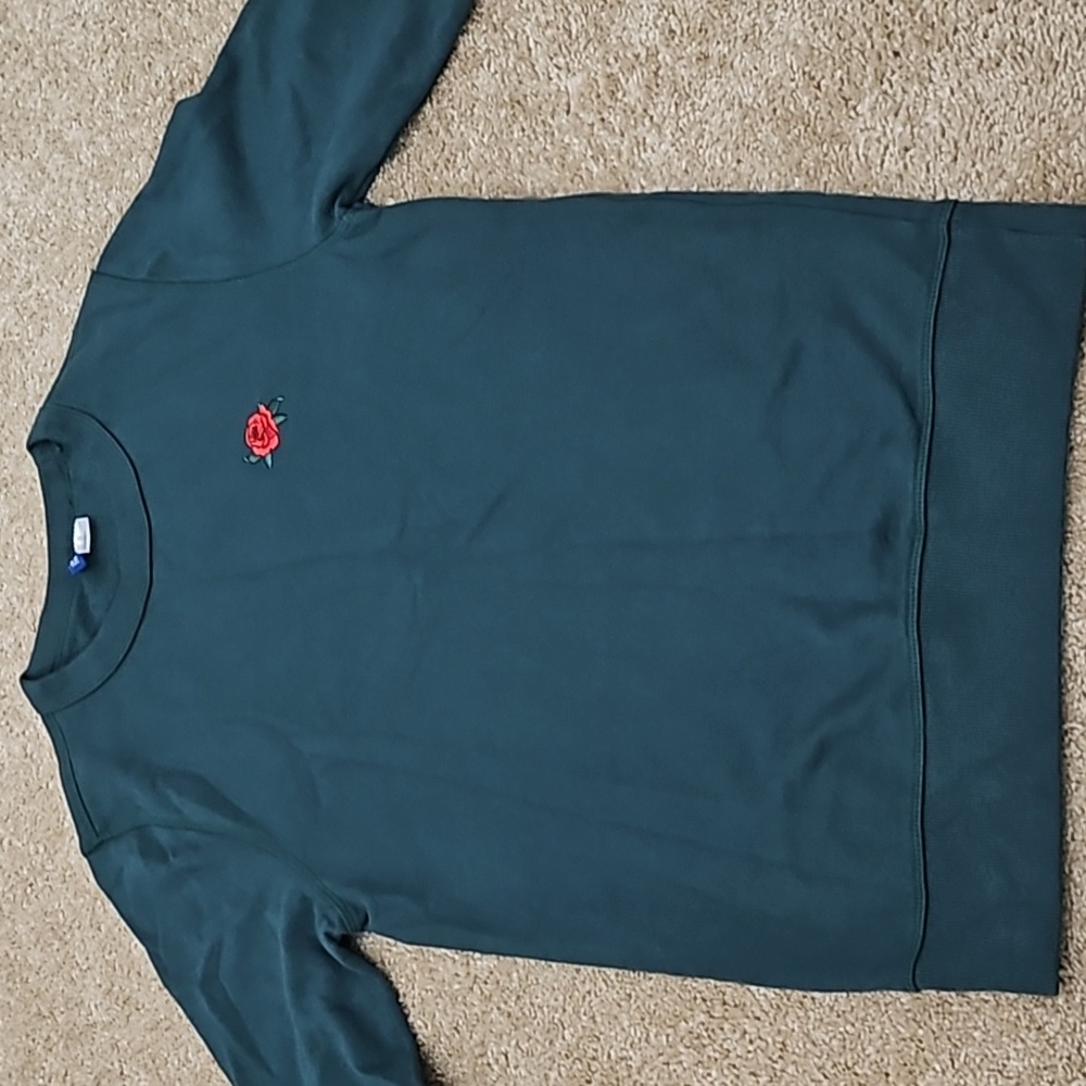 Dark Green Sweatshirt with Rose, Size XS